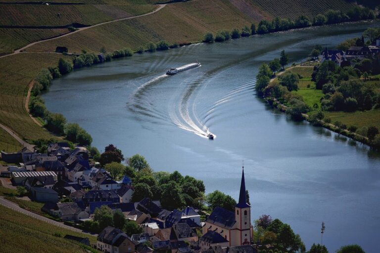 flow, landscape, ships, moselle, village, germany